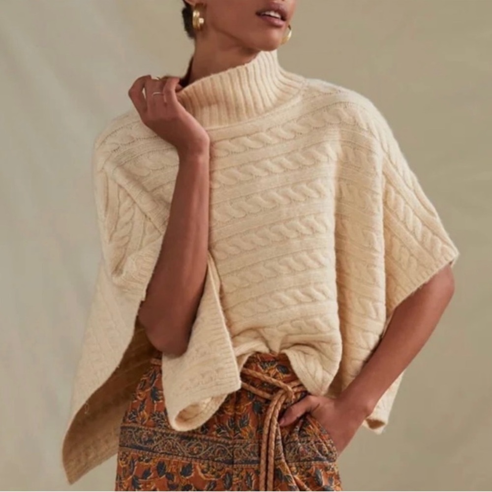 Anthropology | Cream Cable Knit Sweater